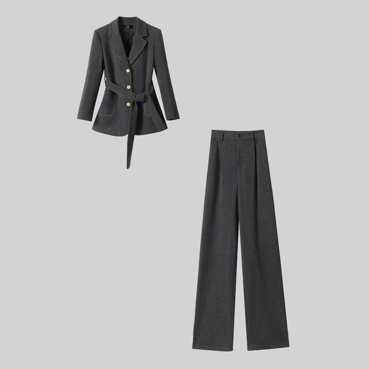 【纪朵研】8157时尚减龄套装女秋冬新款洋气显瘦上衣阔腿裤两件套