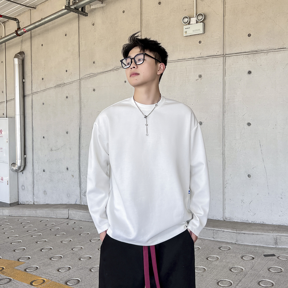 美式复古圆领卫衣男女情侣款早秋简约百搭套头衫宽松内搭打底衫潮