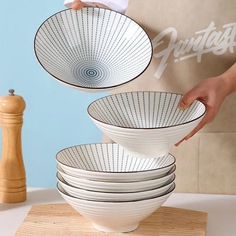 拉面碗8英寸斗笠碗大碗陶瓷碗防烫面碗家用釉下彩工艺家用饭碗