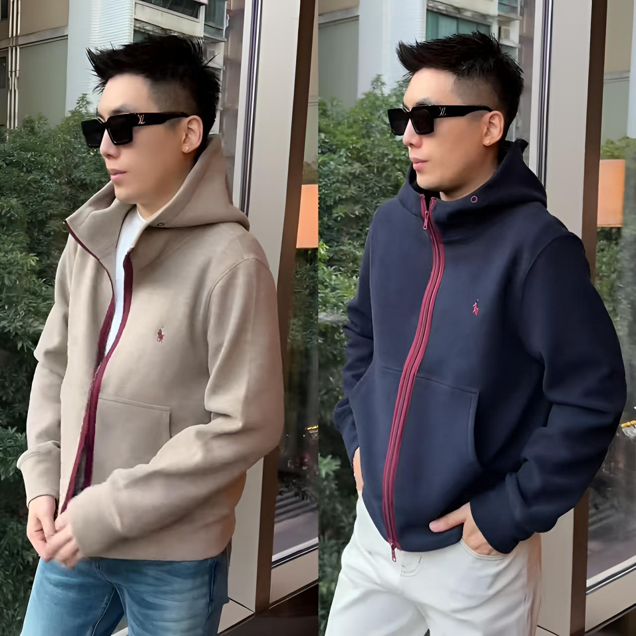 秋季男士琥珀老钱风刺绣连帽撞色时尚休闲宽松拉链小标夹克外套