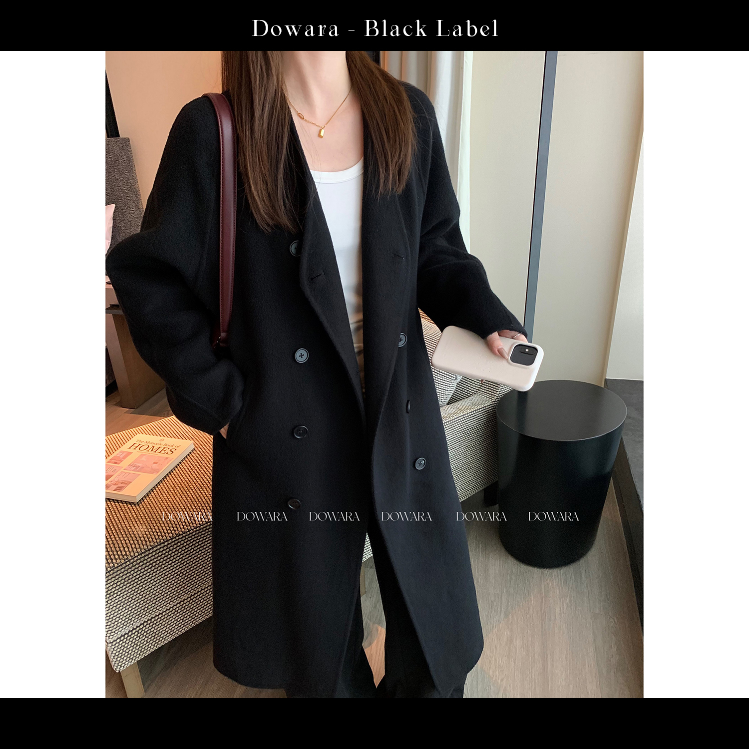 现货大婉酱黑标【国泰民安】绵羊毛山羊绒双面呢外套毛呢大衣 9565D