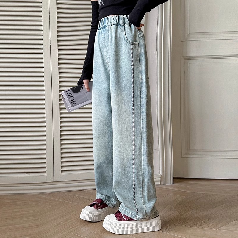 女童牛仔裤春秋2025新款洋气儿童春季裤子宽松大童女孩窄版阔腿裤