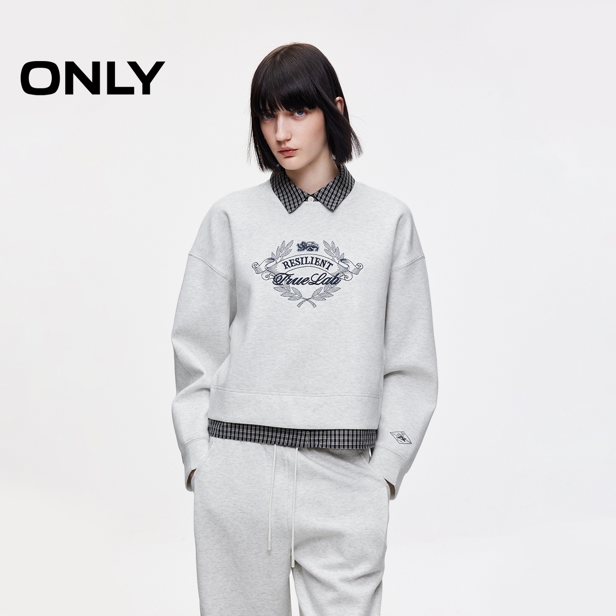 ONLY2025秋季新款百搭时尚宽松假两件拼接短款卫衣女|12549S007