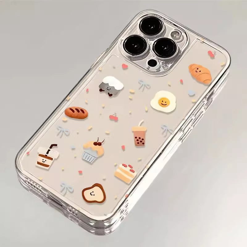可爱面包奶茶适用iPhone16透明手机壳苹果15/14promax日韩13p小众