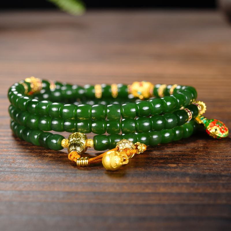 和田玉（碧玉）念珠老型珠108颗毛衣链