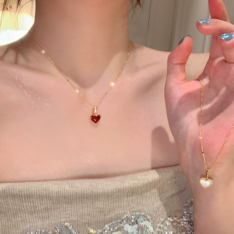 铜合金项链 法式轻奢双面滴釉爱心项链女气质百搭颈链锁骨链