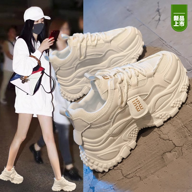 厚底网面老爹鞋女款2025新款春夏季爆款百搭透气增高休闲运动鞋