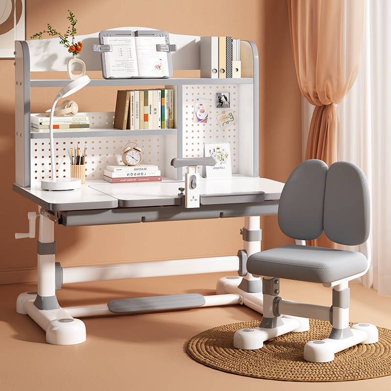 小米学习桌手摇升降实木芯儿童学习桌子书架书柜椅子作业桌写字台