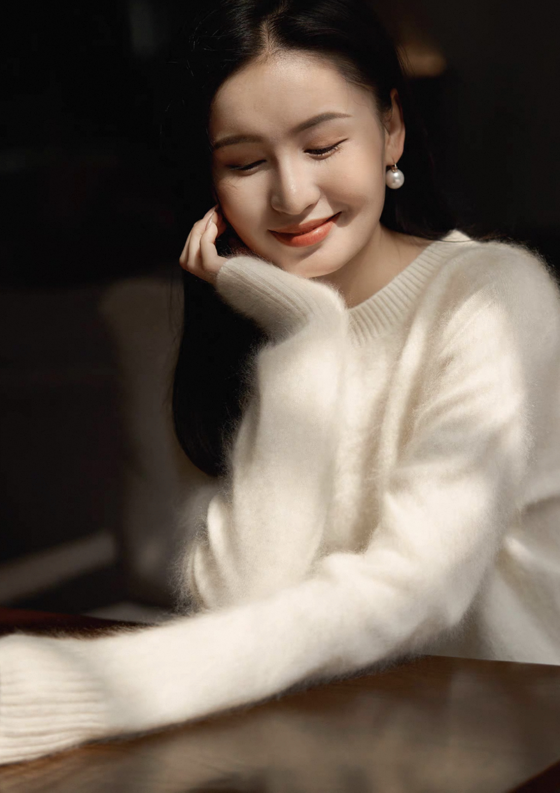 【朱砂痣】专柜正品山羊绒羊毛100%拉绒拉毛圆领羊绒打底衫羊绒衫女