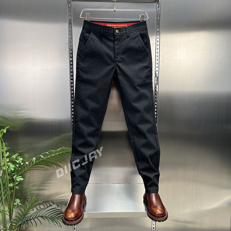 【专柜品质】秋季新款男士休闲裤中腰条纹修身小直筒潮流百搭长裤子