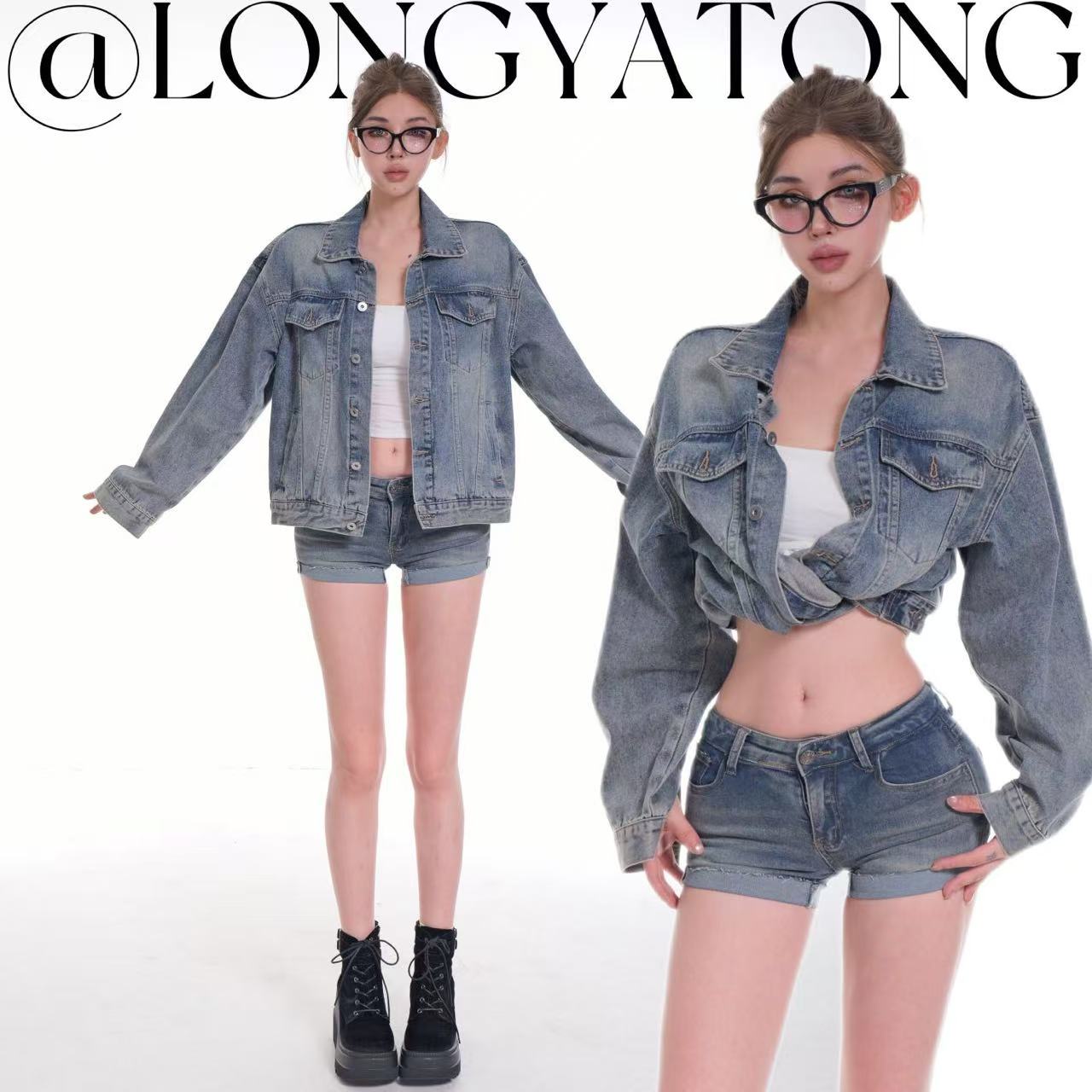 龙牙童推荐【港式牛仔】春秋复古美式水洗牛仔外套宽松长袖百搭潮流