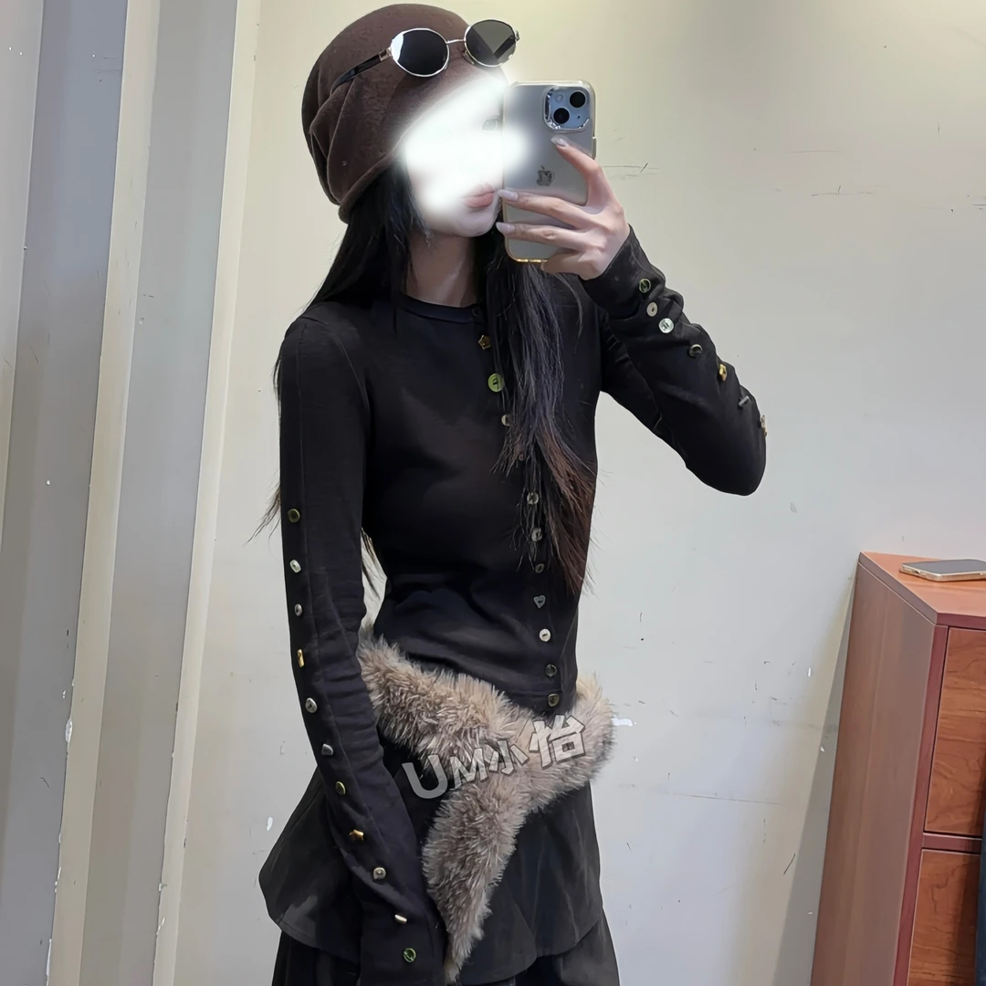 鑫怡定制 【秋扣缱绻】秋季新款多重纽扣设计感休闲百搭打底上衣