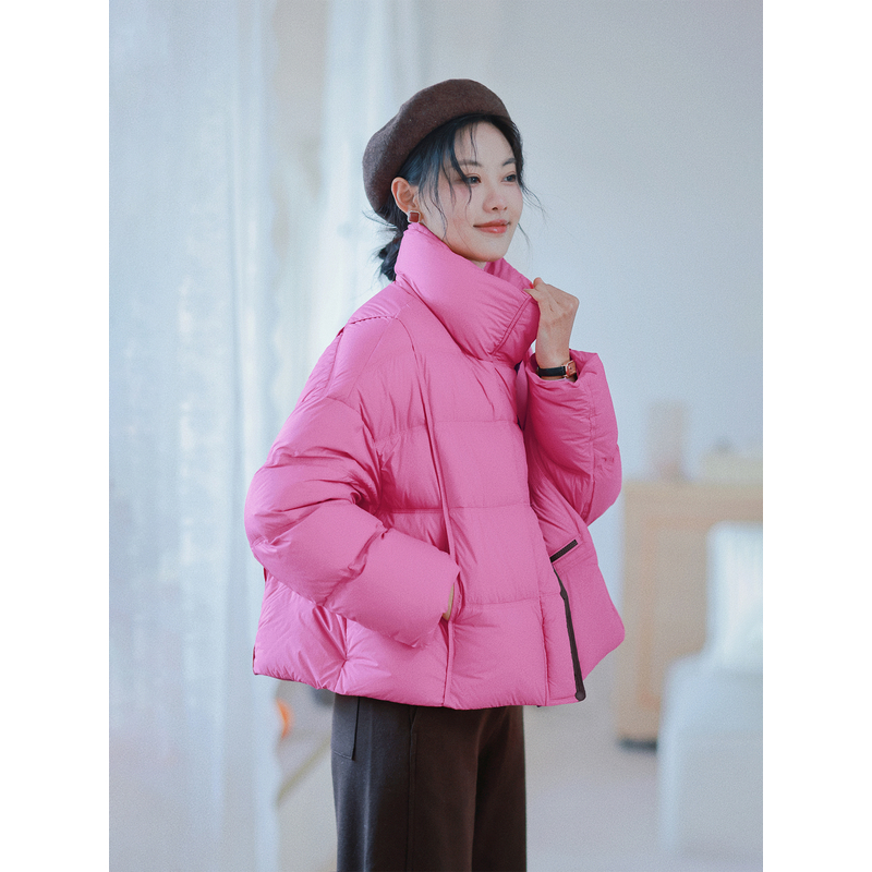 红念粉色羽绒服女短款加厚小个子2025新款女装气质白鸭绒外套上衣
