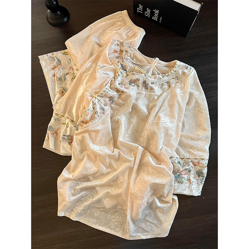 大码国风新中式高级印花金丝绒睡衣女秋冬季2025新款保暖居家套装