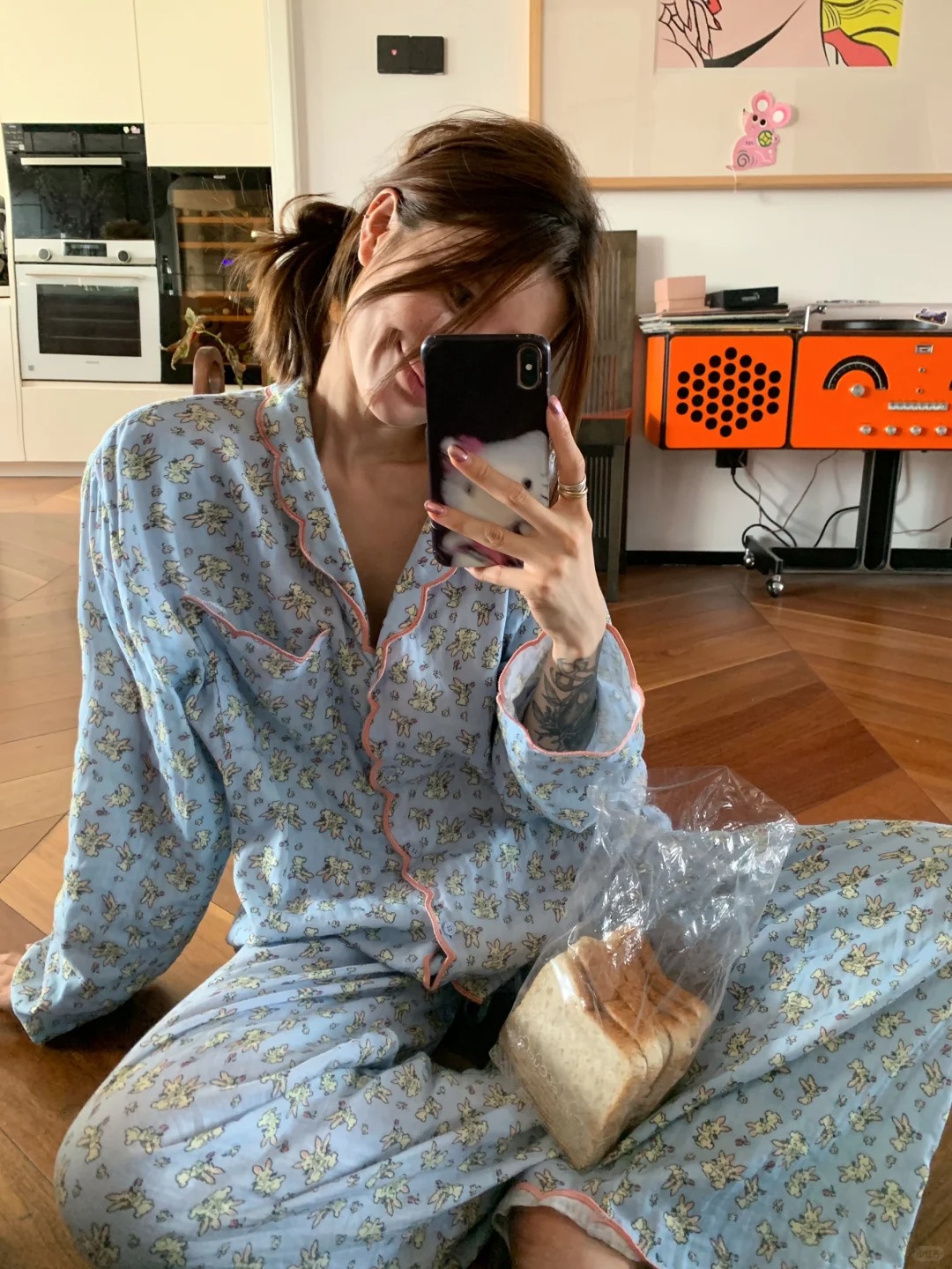 韩系复古甜美娃娃领卡通兔子印花睡衣女早秋爆款慵懒风家居服套装