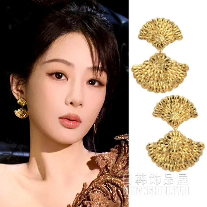 锌合金亚克力耳饰 耳环复古裙子耳钉金色耳饰气质高级感耳坠时尚