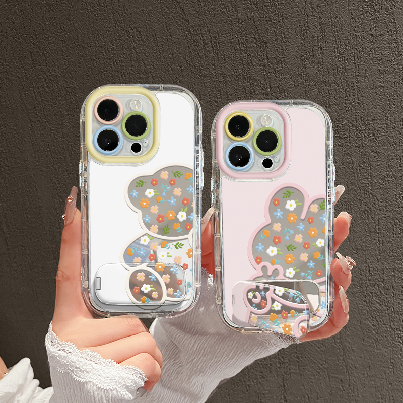 小熊碎花适用苹果17pro手机壳16promax镜面华为p女奶油oppo小米15