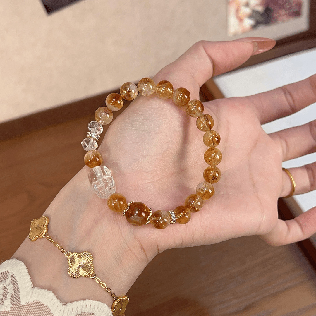 【一手富贵】天然黄塔晶手链白水晶财财貔貅原创设计手串礼物送闺蜜