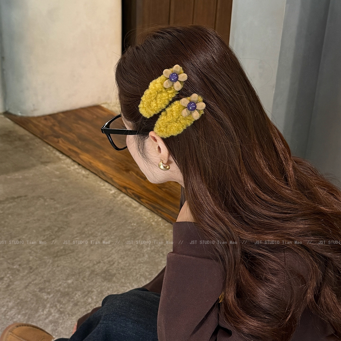 毛绒花朵发夹刘海侧边碎发小夹子头饰秋冬气质bb夹高端发卡发饰女