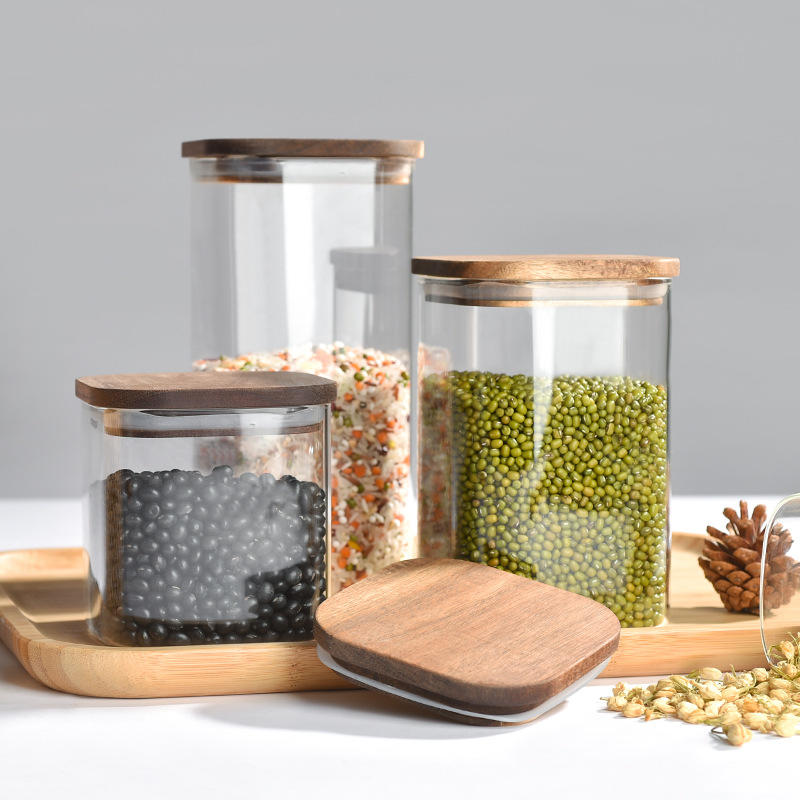 相思木盖玻璃密封罐新款防潮方形储物罐厨房杂粮糖果收纳罐批发