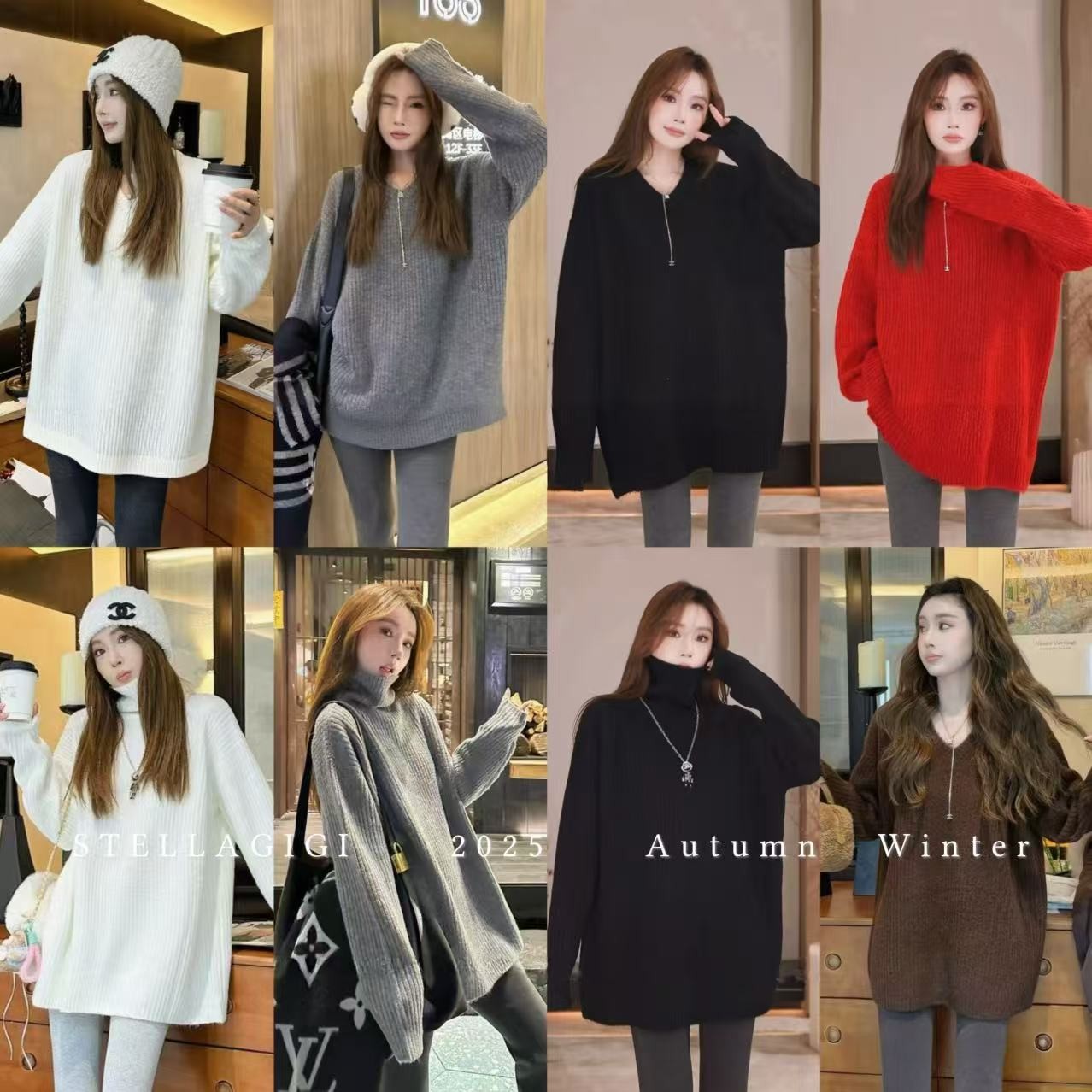 SG / 杨依姗 AW慵懒感 V领竖坑条长袖套头毛衣MY-20252434