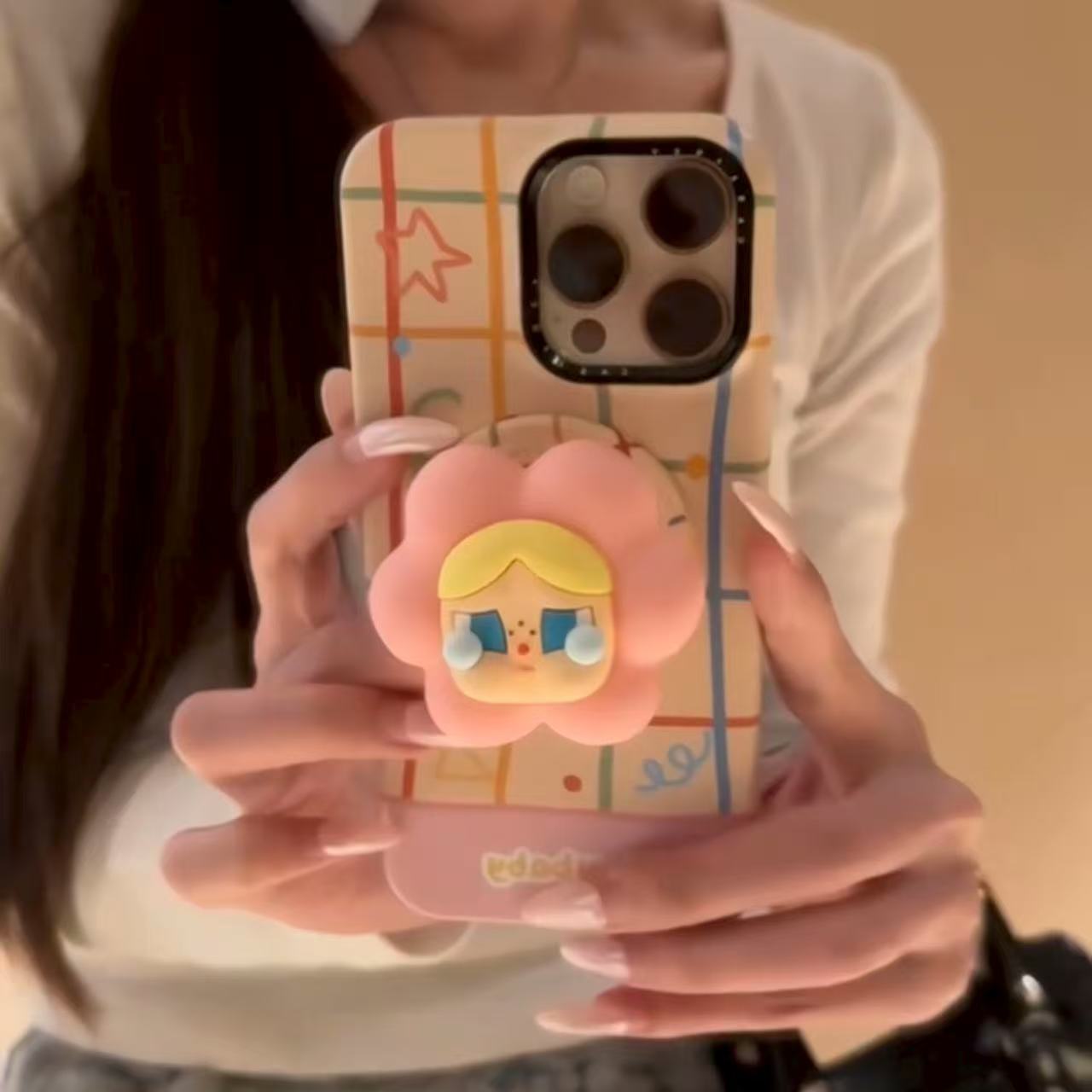 花朵哭娃磁吸支架适用iPhone16promax时尚苹果15手机壳可爱14网红