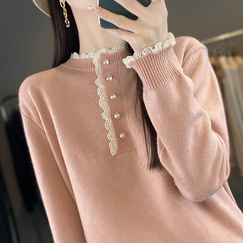 纯100羊毛衫女秋冬洋气宽松毛衣内搭羊绒打底衫上衣女专柜正品