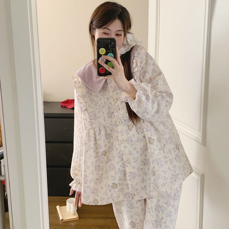 秋冬孕妇产后睡衣少女风甜美月子服隐藏哺乳口大码空气棉产妇喂奶