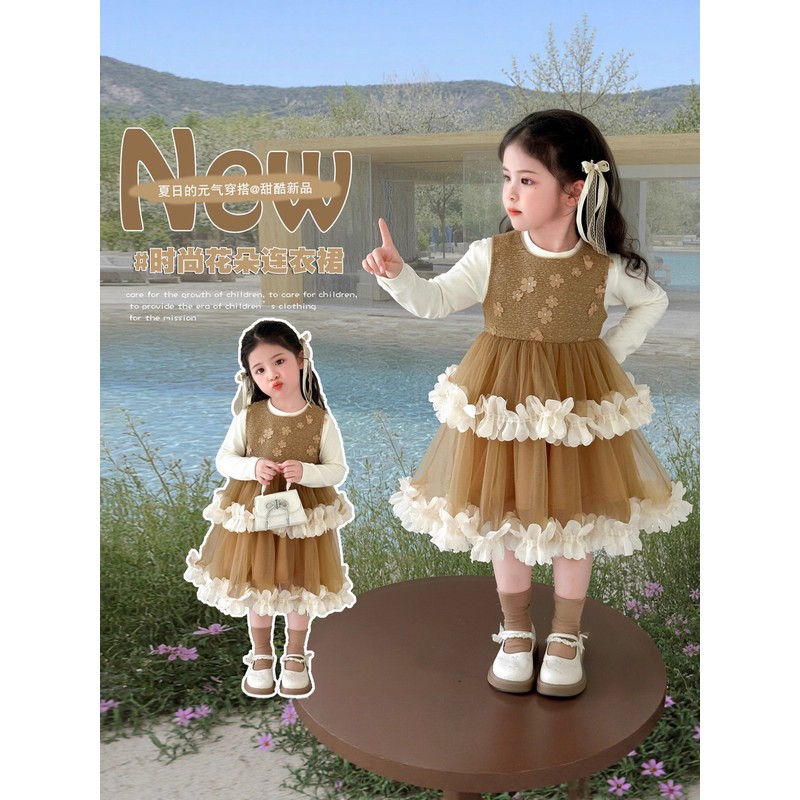 新疆西藏包邮女童连衣裙春秋款2025新款洋气儿童公主裙时髦女宝宝