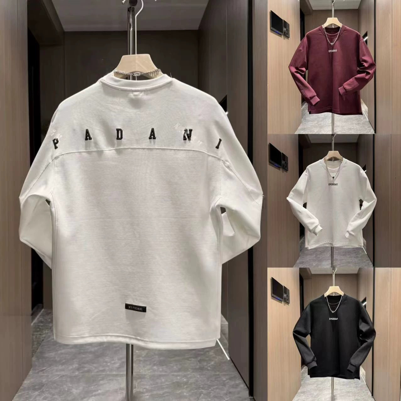 秋冬新款男潮流简约百搭休闲打底衫美式潮牌字母拼接外套圆领卫衣