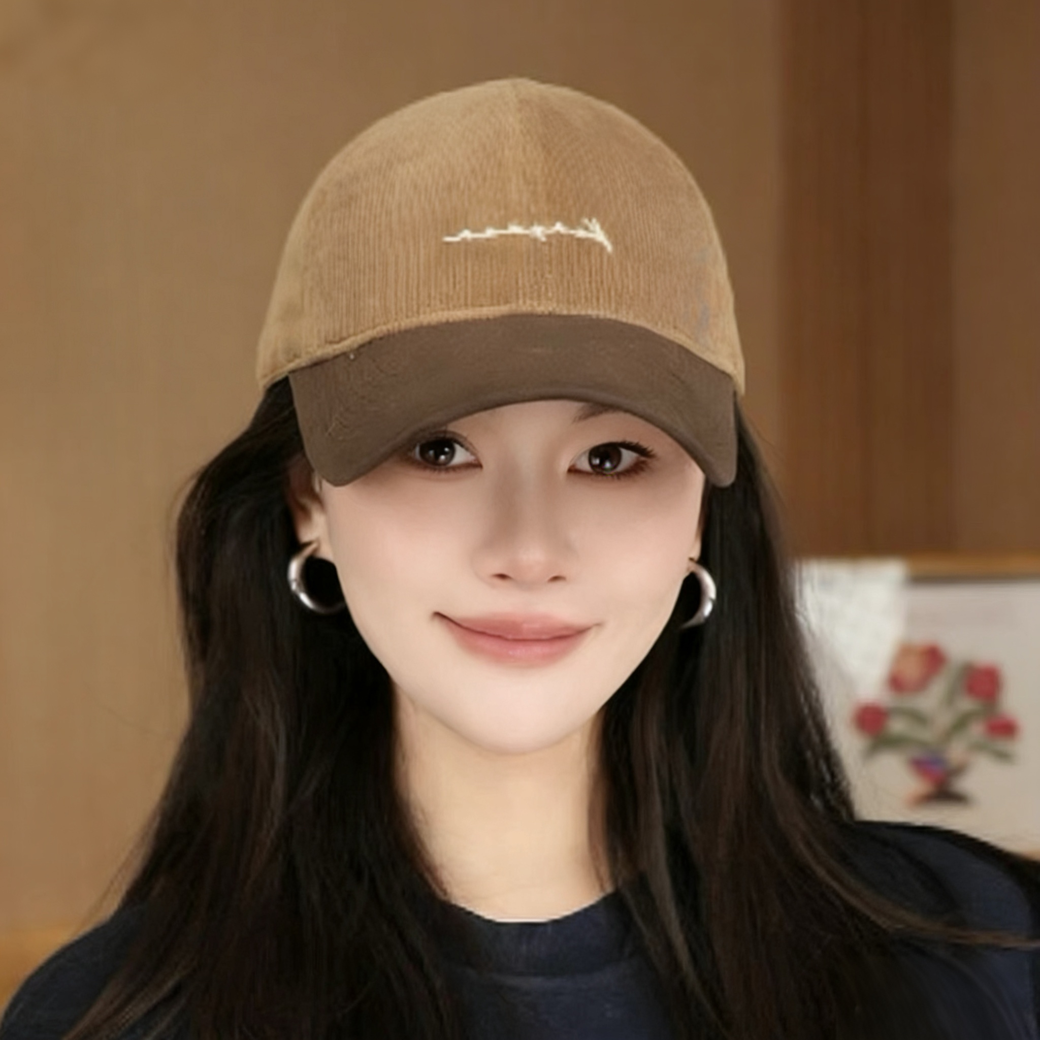 潮流软顶棒球帽女灯芯绒字母秋冬款时尚拼接个性百搭鸭舌帽帽子