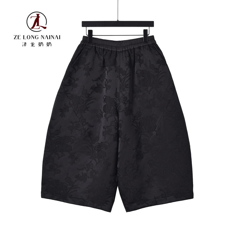 3913人丝提花棉裤女冬季宽松显瘦阔腿裤复古保暖夹棉裤