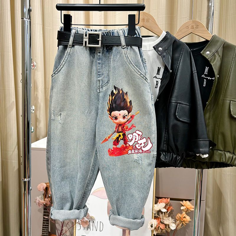 男女童春秋款2025新款爆款哪吒洋气休闲中大童男孩宽松春装牛仔裤