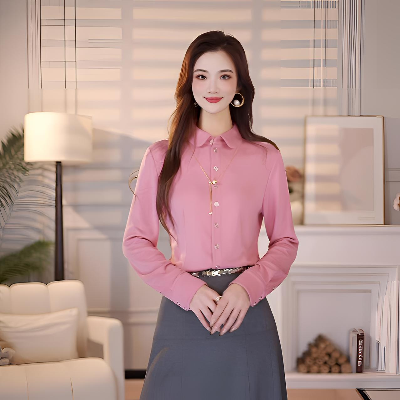 AMASS/阿玛施新款秋冬植绒百搭粉色衬衫 轻职场女士5300528-65