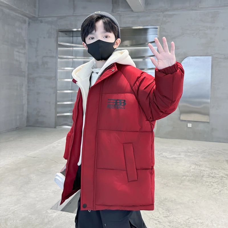 男童假两件棉服加厚冬季保暖中大童连帽帅气棉衣外套儿童男孩潮流