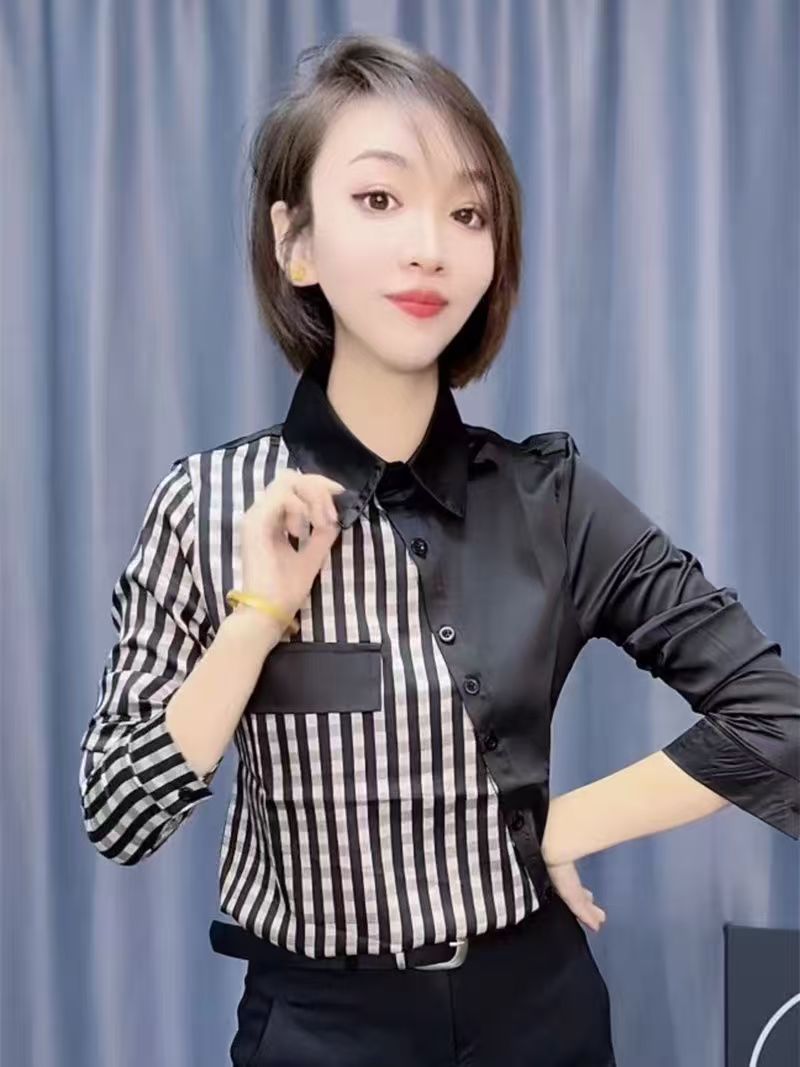 条纹衬衫6836秋季新款衬衣时尚气质百搭洋气减龄宽松长袖上衣开衫