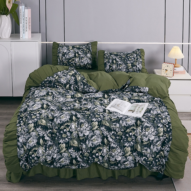 【新疆包邮】（黑色牡丹）法式复古褶皱花边被套贡缎提花长植物小木棉