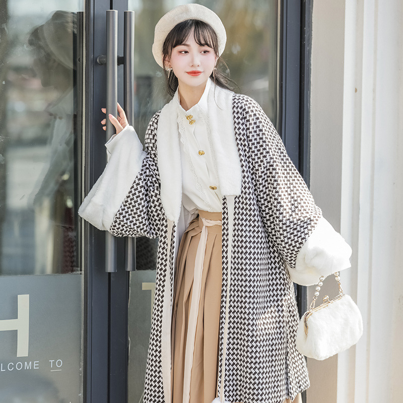 汉服女冬款宋制对襟长袄立领百褶襦裙日常汉元素套装中国风
