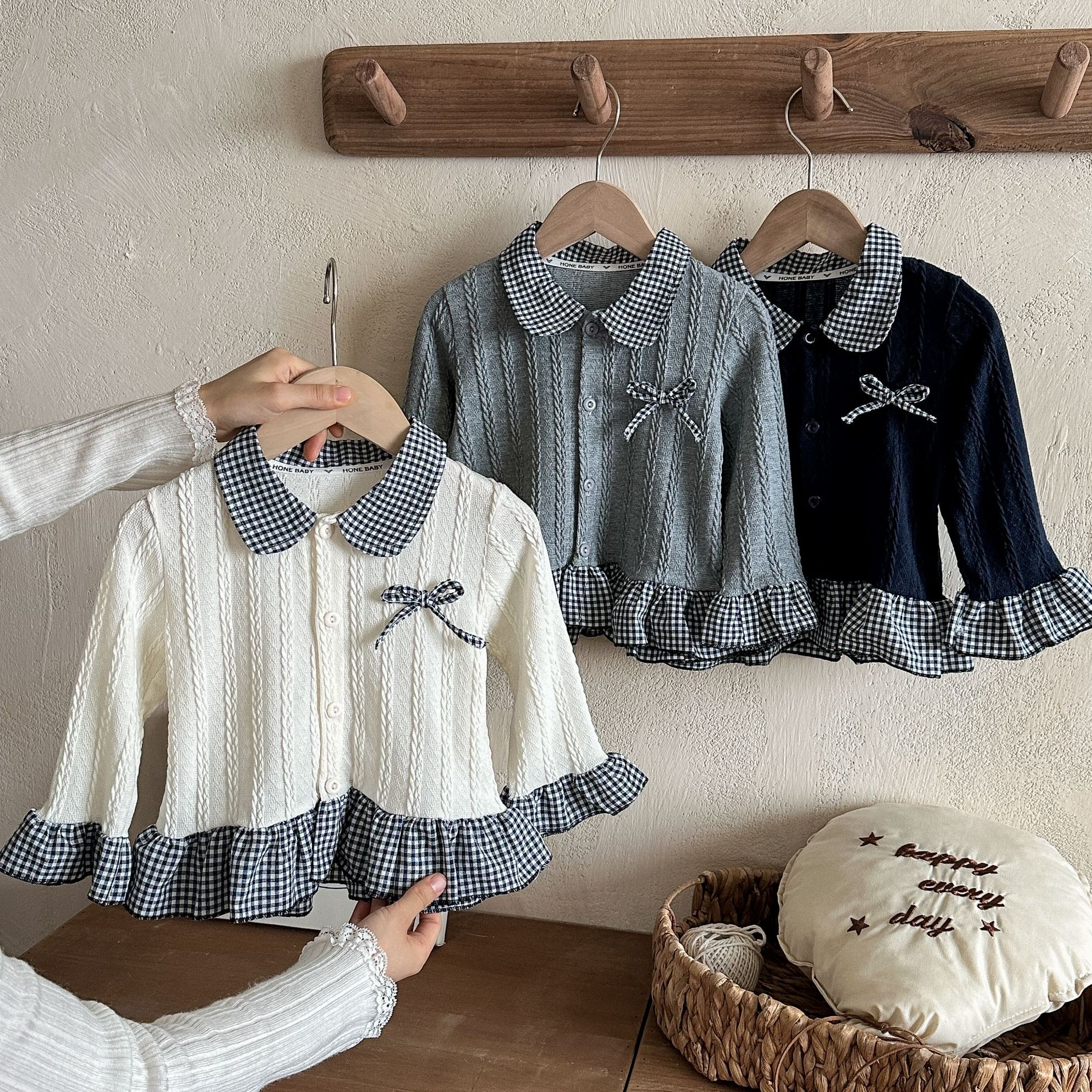 【甜美娃娃领】新款女童针织衫 儿童假两件洋气百搭打底衫