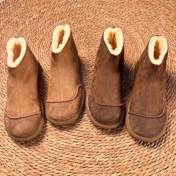 新款男士皮毛一体后拉链烟筒靴休闲英伦风软底软面雪地靴8665A