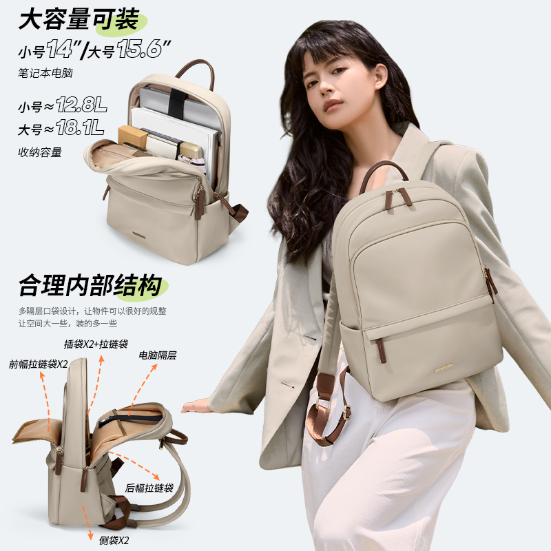 GOLF/高尔夫女士双肩包2025新款时尚通勤大容量电脑包女琥珀流光