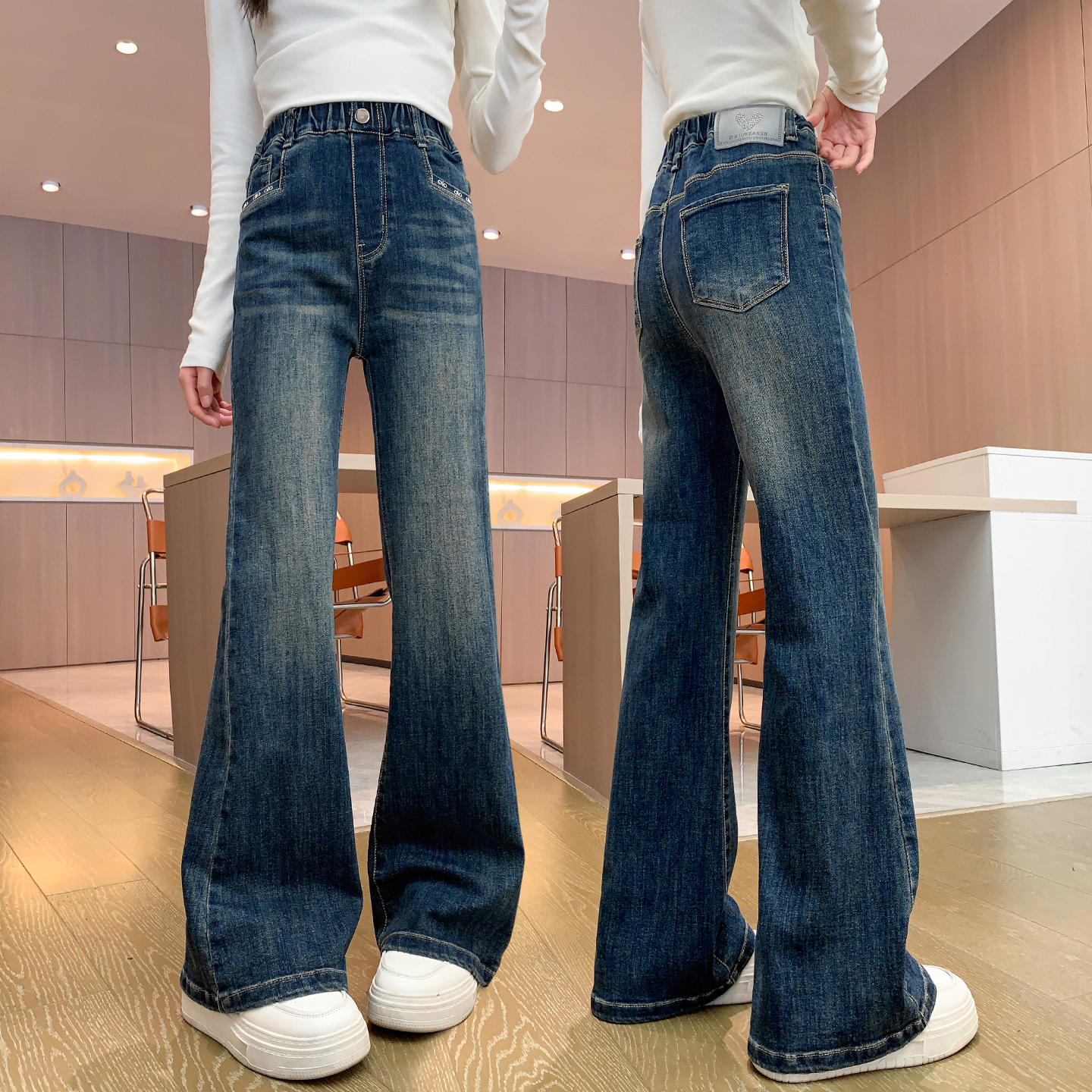 女童牛仔喇叭裤春秋2025秋季新款儿童高腰弹力喇叭裤6-15岁牛仔裤