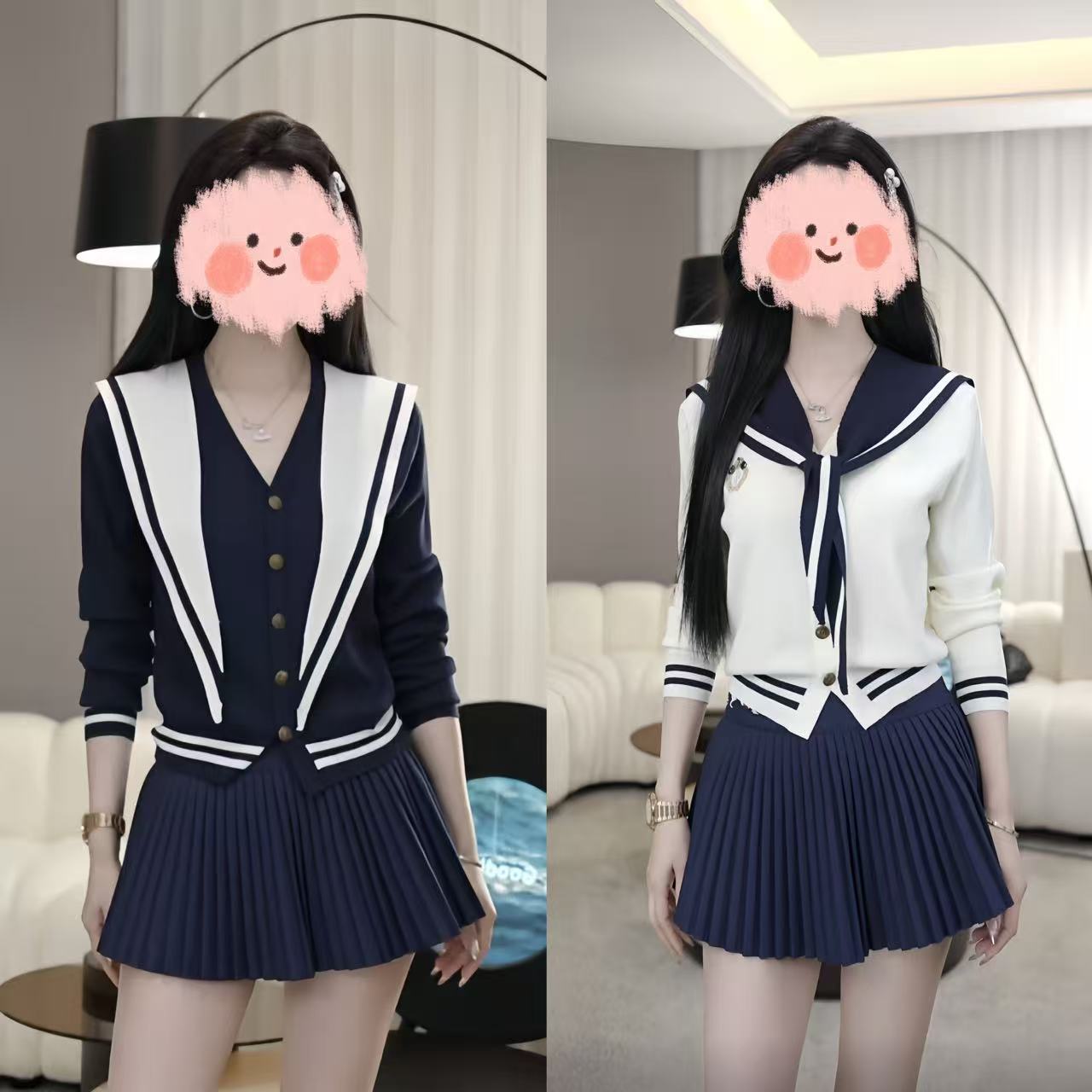 【海德校刊】2025秋季学院风海军领披肩针织衫百搭高腰百褶裙两件套