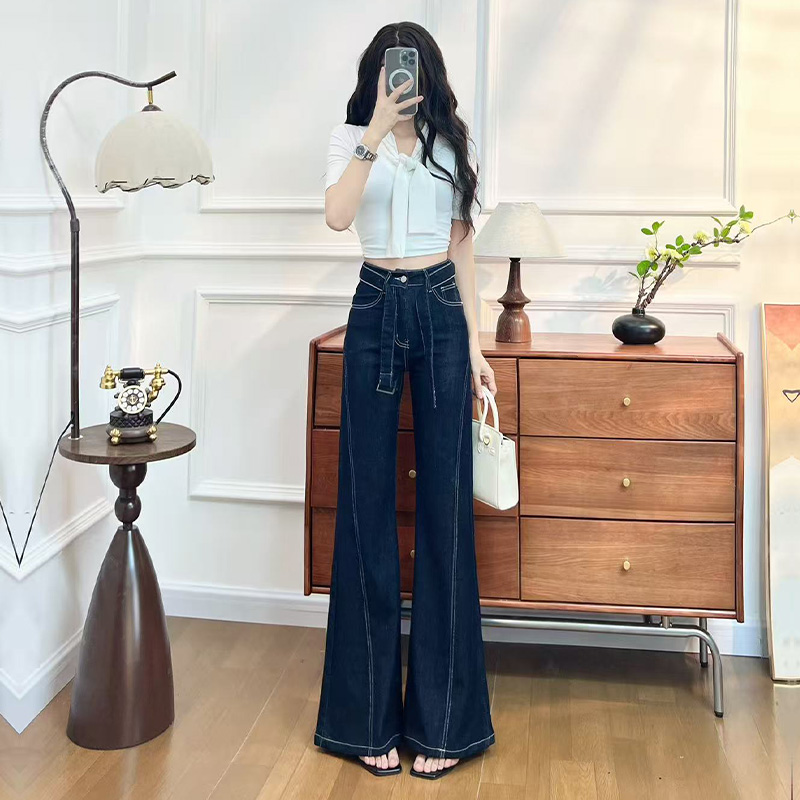 喜绚设计感不贴腿喇叭牛仔裤女2025秋季高级辣妹修身时髦显瘦裤子