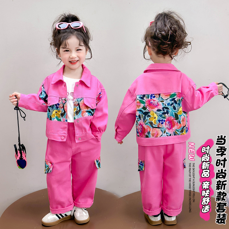 女童休闲套装儿童多巴胺春秋装韩版女宝宝春季工装外套裤子两件套