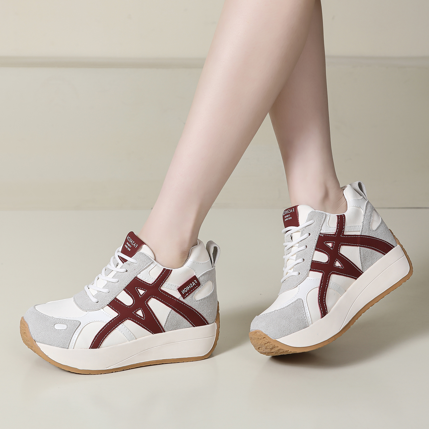 超高跟8CM秋冬女鞋厚底德训鞋内增高阿甘鞋轻便百搭小个子坡跟鞋