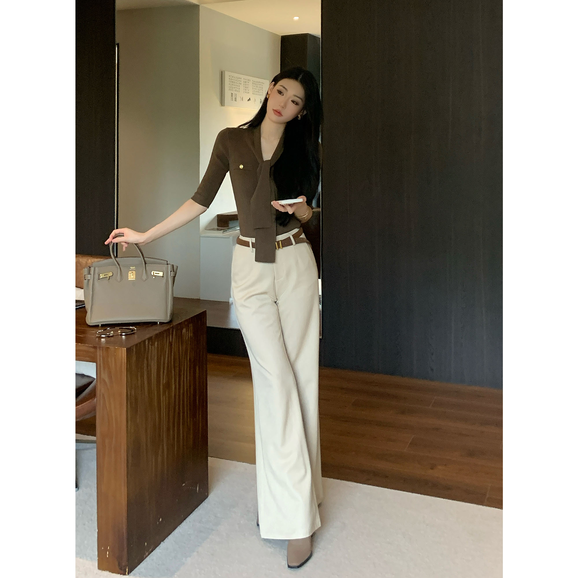 JIJINQI秋款休闲时尚气质长裤女百搭显瘦宽松直筒裤 JD07KZPT1556