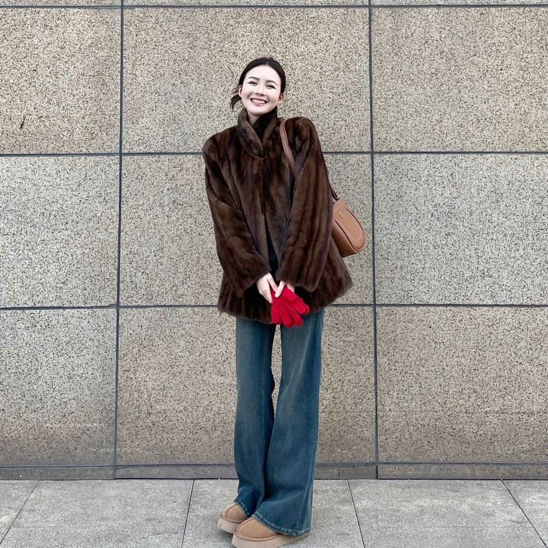 在逃公主全抽刀貂轻奢贵气立领仿皮草冬气质宝嘉美光泽感外套大衣