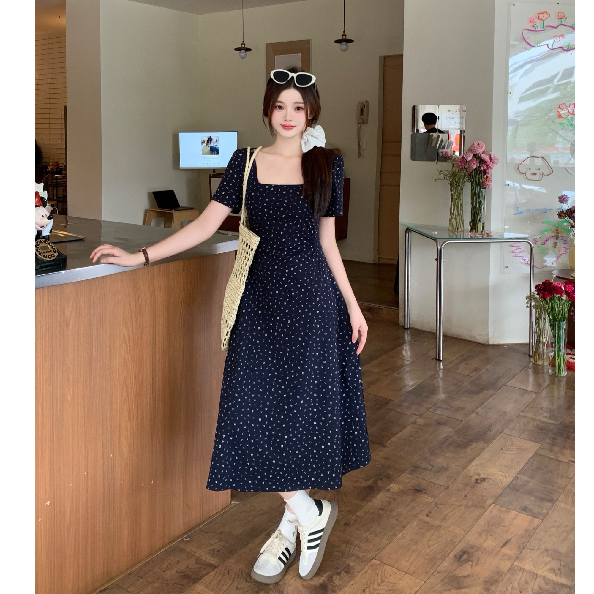 【薇薇专属】大码法式碎花连衣裙2025夏微胖mm显瘦百搭长裙64265