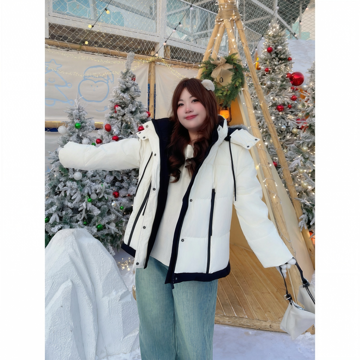 花契“芋泥麻薯”大码女装冬季简约200斤胖mm毛茸茸可爱棉服13729-C